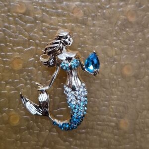 Elegant Silver and Blue Mermaid Brooch